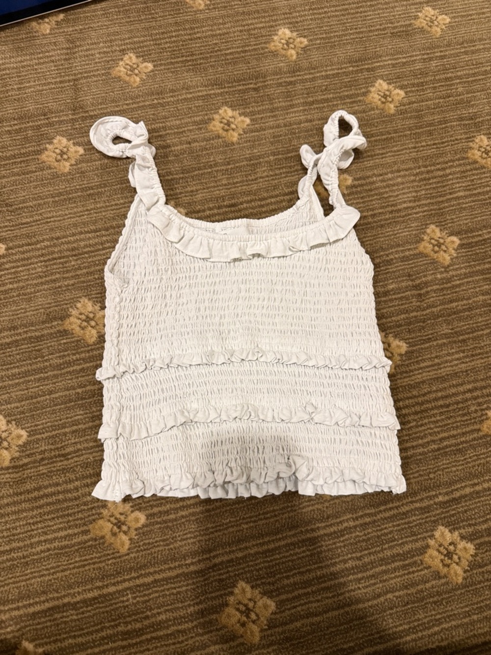 Smocked White Ruffle Tie-Strap Camisole